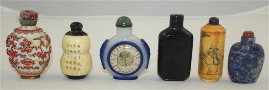 Six Chinese snuff bottles, in various materials, 19th / 20th century, 5cm - 6.5cm